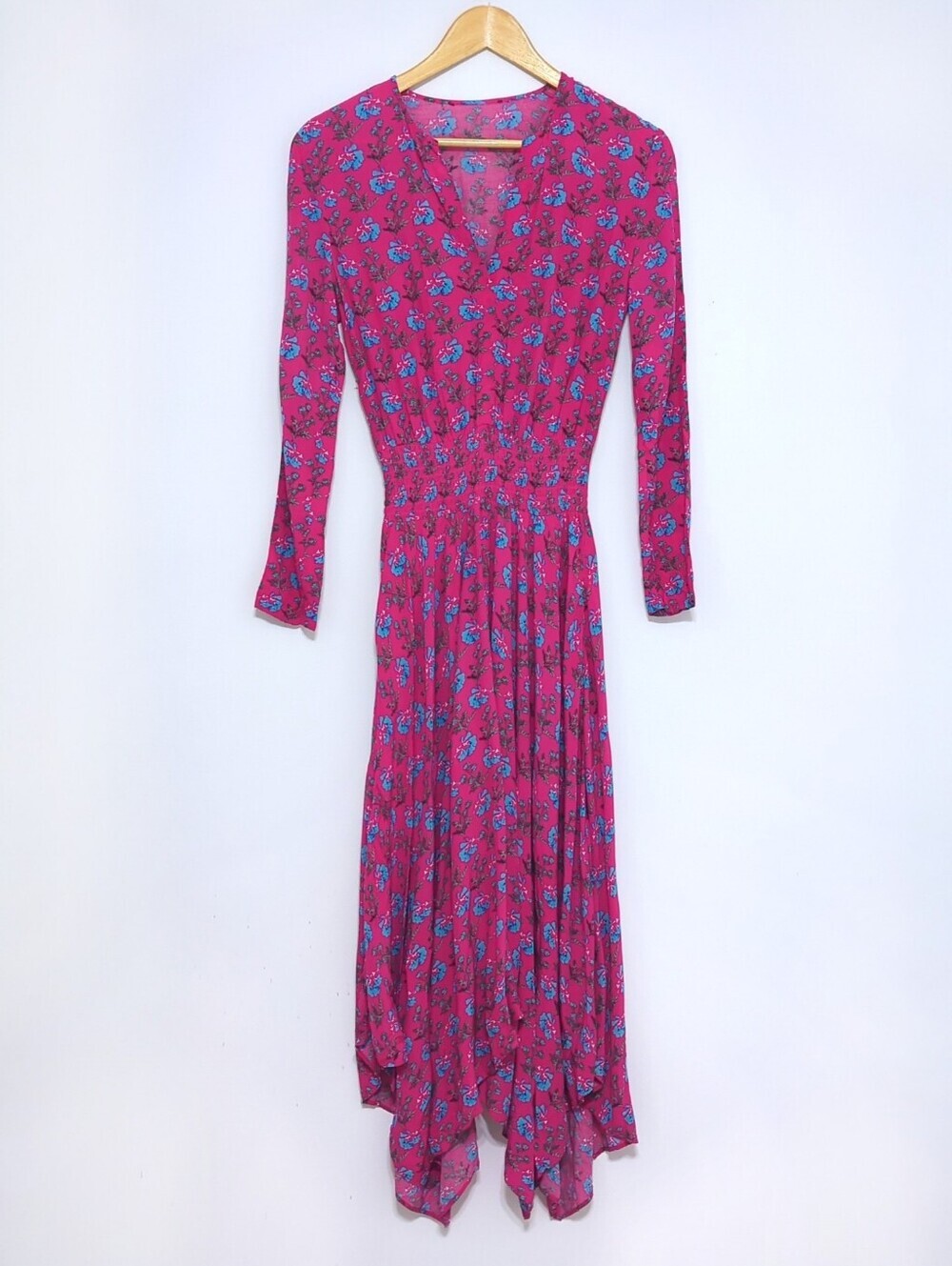 Maje Rayina Floral Asymmetrical Midi Dress Pink Romantic Resort Size S - Picture 6 of 8